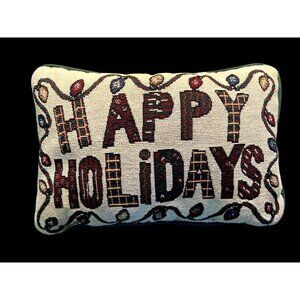 Vintage Happy Holidays Decorative Throw Pillow 12" X 9" Festive Tapestry Design